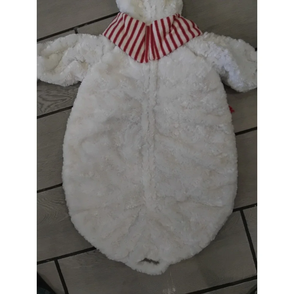 Miniwear Baby Snowman Costume Plush Faux Fur Hooded 0-9 Months White Red